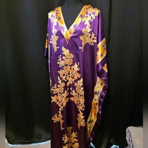 Purple Floral Kimono with Orange Accents
